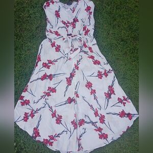 NWT ellos Women's Plus Size Tie-Front Maxi Dress - White/Red Floral Size 14